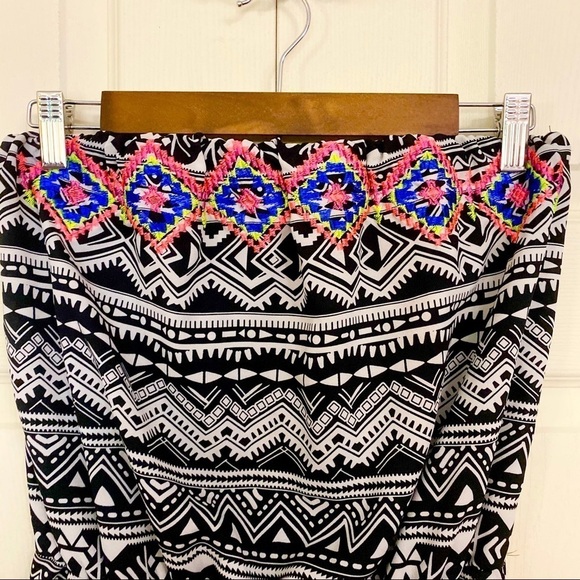 Xhilaration Strapless Western Black White Embroidered Aztec Print Maxi Dress - Picture 3 of 6